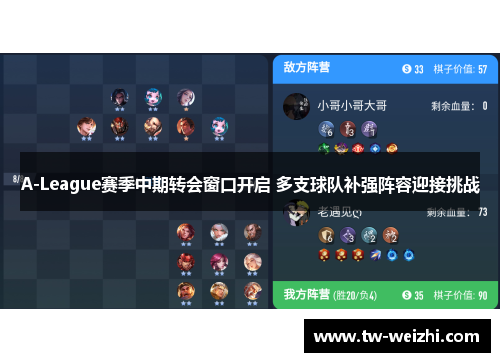 A-League赛季中期转会窗口开启 多支球队补强阵容迎接挑战
